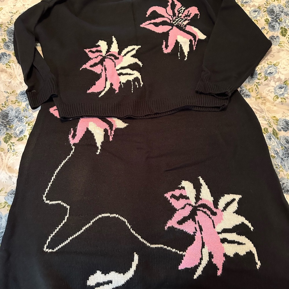 Floral Knit Sweater and Skirt Set